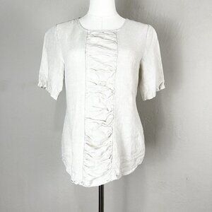 Khangura 100% Linen Blouse Short Sleeve Ruched Front Size‎ XS Made in USA